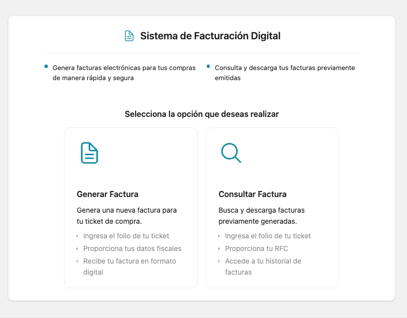 Pantalla de autofacturación de OneClinic donde el paciente captura sus datos fiscales